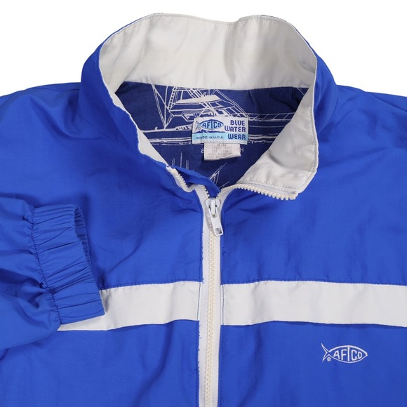 AFCO Blue Water Wear Jacket‎ Windbreaker Lined Fishing Made in USA Full Zip XL